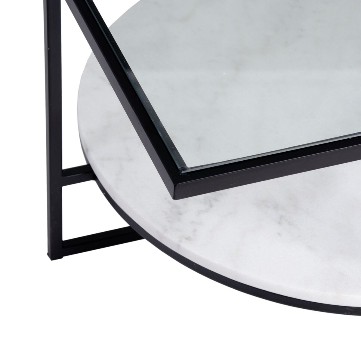 Table Basse Blanc Noir Verre Marbre Fer 80 x 80 x 46,5 cm